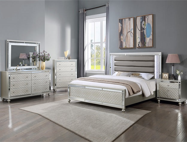 Cristian Champagne LED Upholstered Panel Bedroom Set