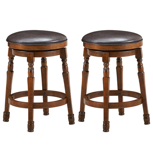 Set of 2 24/29 Inch Swivel Leather Padded Dining Bar Stools