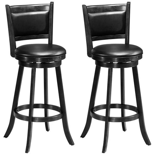 2 Pieces 29 Inch Wooden Swivel Height Bar Stool with PVC Cushioned Seat