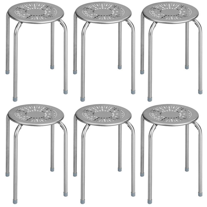 6-Pack Stackable Multifunctional Daisy Design Backless Round Metal Stool Set