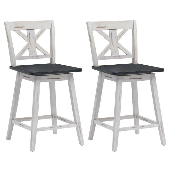 Set of 2 24 Inch Swivel Counter Height Bar Stools with Solid Wood Legs