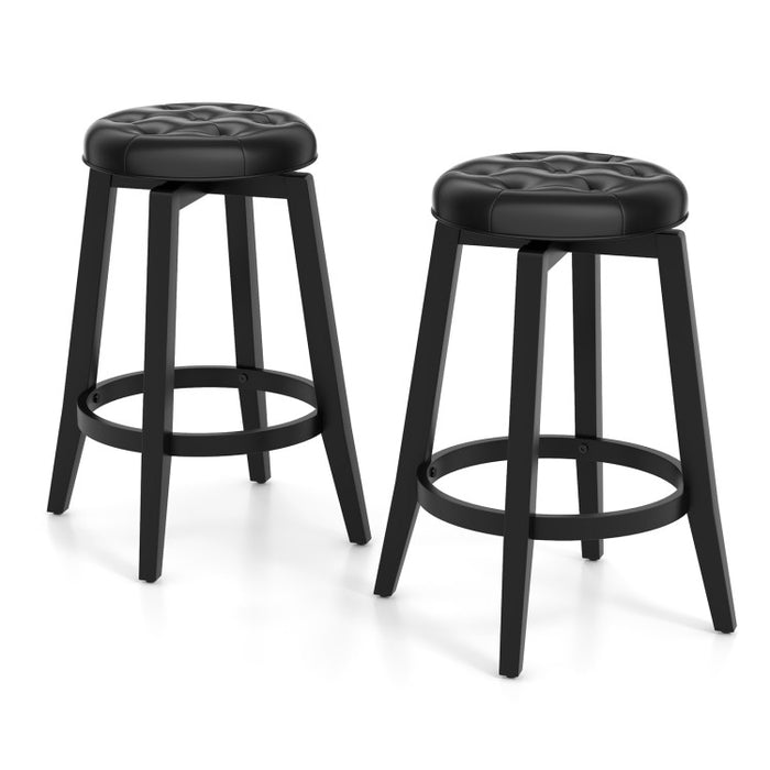 360° Swivel Upholstered Rubberwood Frame Bar Stool Set of 2 with Footrest