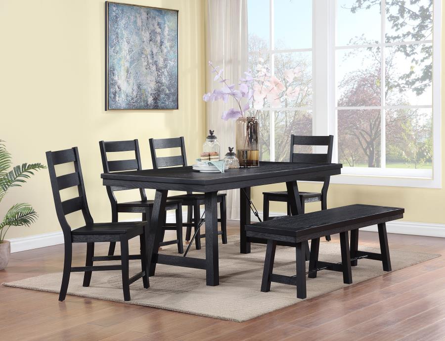 Newport 6-piece Rectangular Trestle Table Dining Set witih Bench Black