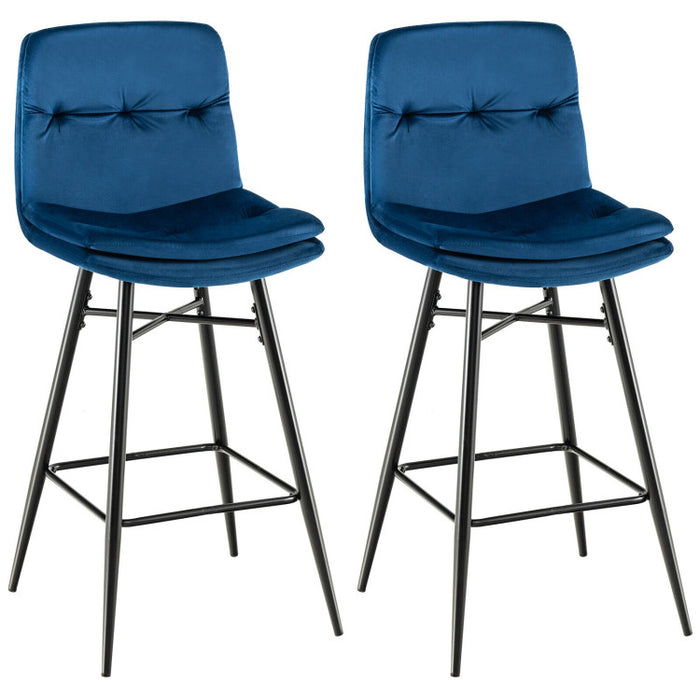 2 Pieces 29 Inch Velvet Bar Stools Set with Tufted Back and Footrests