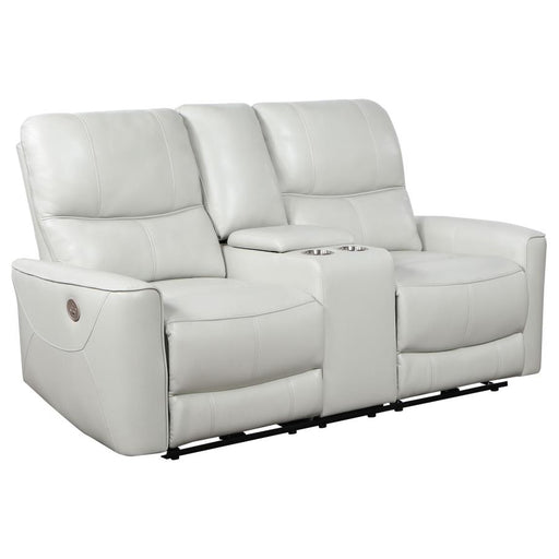 Greenfield Upholstered Power Reclining Loveseat With Console Ivory