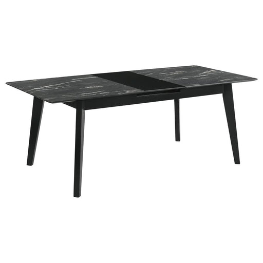 Crestmont Rectangular Dining Table with Faux Marble Top and 16" Self-Storing Extension Leaf Black