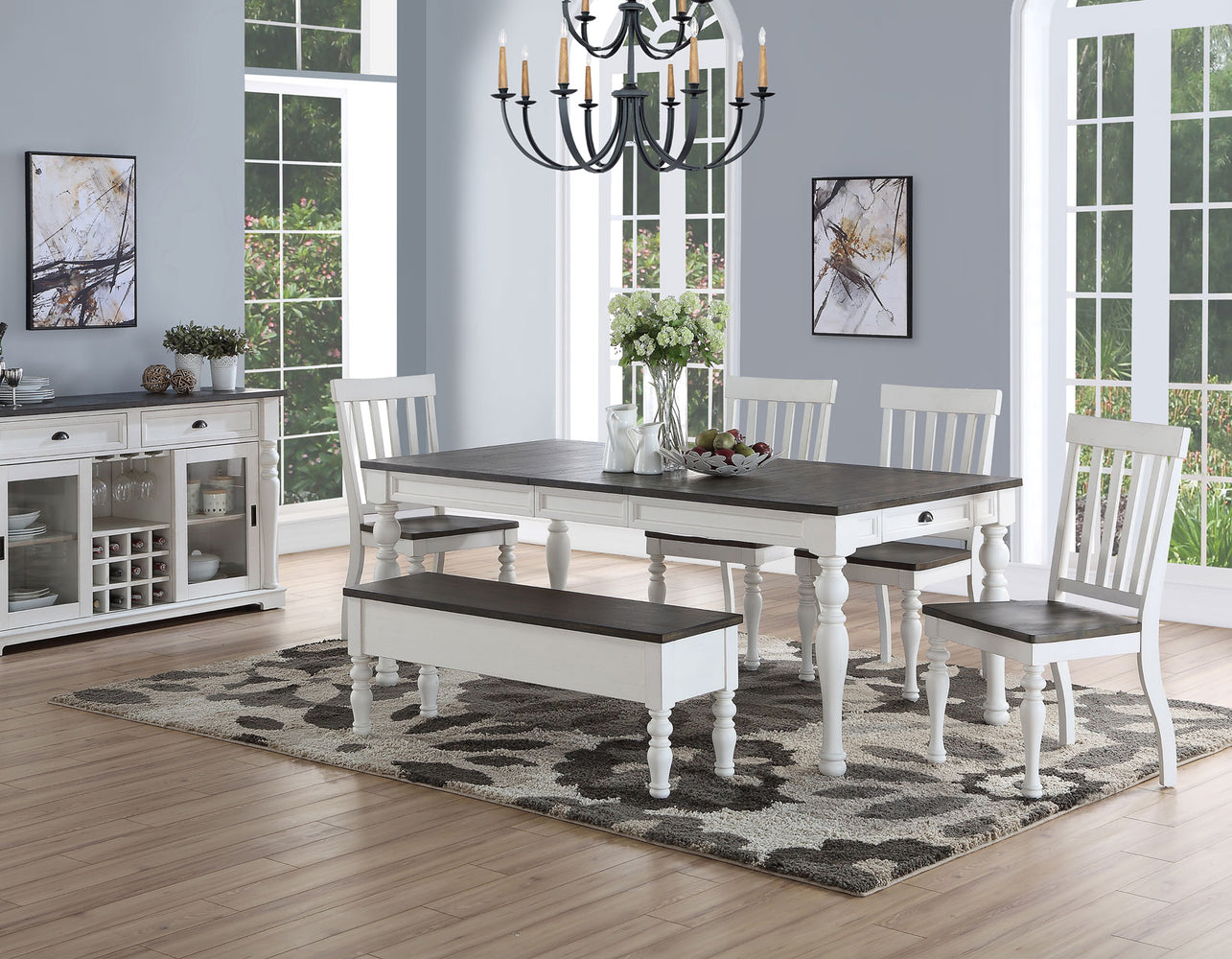 Joanna 6 Piece Dining (Table, Bench & 4 Side Chairs)