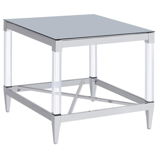 Lindley Square End Table with Acrylic Legs and Tempered Mirror Top Chrome