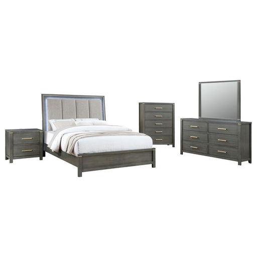 Kieran 5-piece Queen Bedroom Set with Upholstered LED Headboard Grey