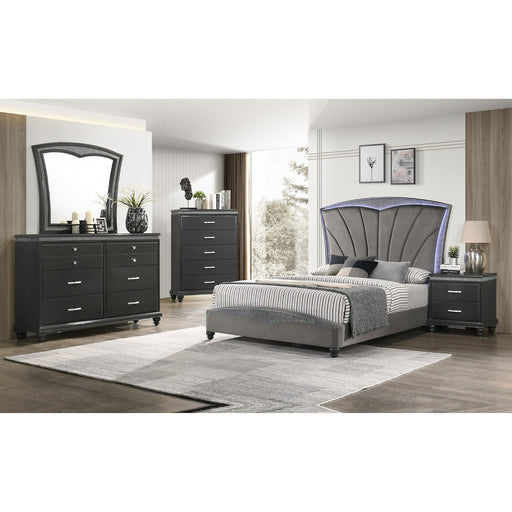 Frampton Gray LED Upholstered Platform Bed