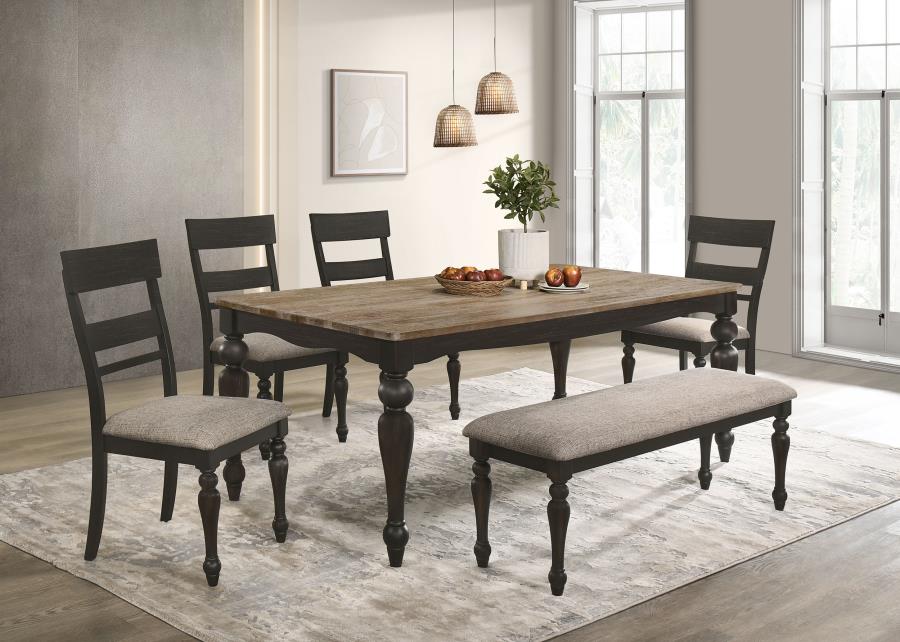 Bridget 6-piece Rectangular Dining Set Brown Brushed and Charcoal Sandthrough