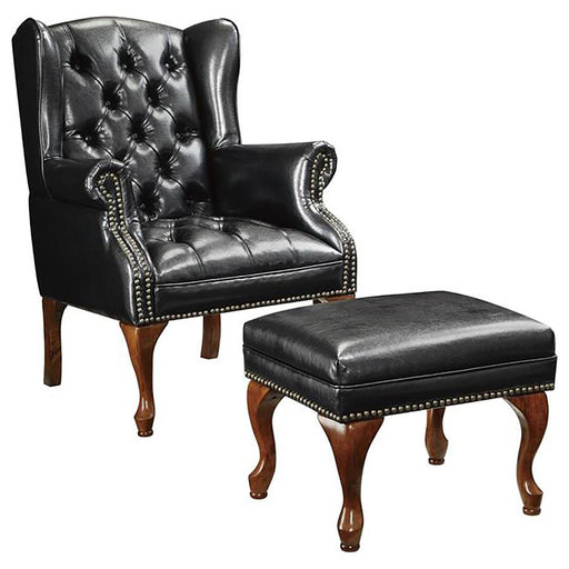 Roberts Button Tufted Back Accent Chair With Ottoman Black And Espresso