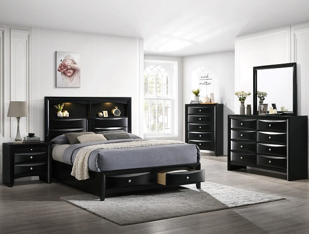 Fallon Black LED Storage Platform Bed