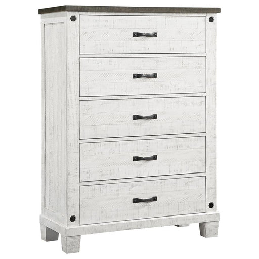 Lilith 5-drawer Chest Distressed Distressed Grey and White