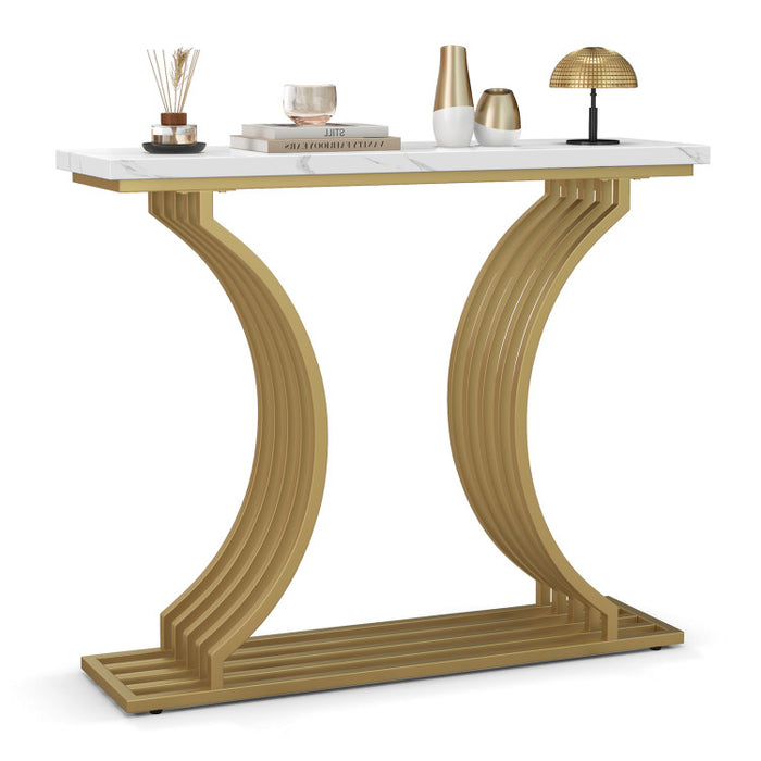 39-Inch Gold Entryway Table Modern Console Table with Faux Marble Tabletop