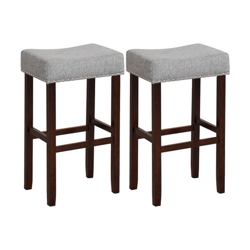 2 Set of 29 Inch Height Upholstered Bar Stool with Solid Rubber Wood Legs and Footrest