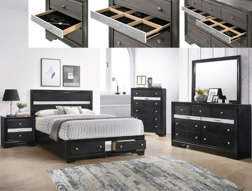 Regata Black/Silver Storage Platform Bedroom Set