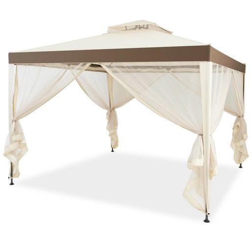 10 x 10 Feet Patio Canopy Gazebo with Neting and Double Tiered Roof