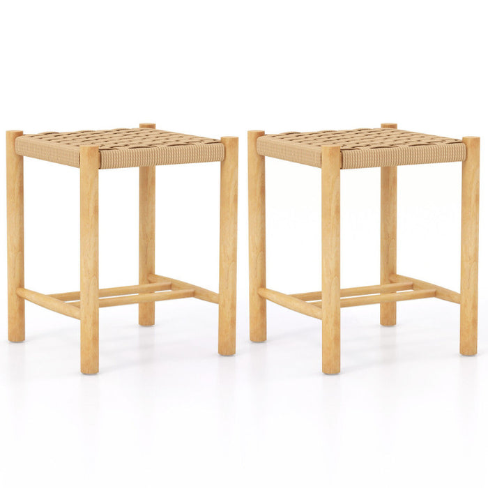 Dining Stool Set of 2 with Rubber Wood Frame