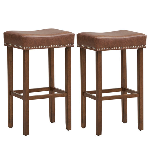 Upholstered Bar Stools Set of 2 with Footrests for Counter