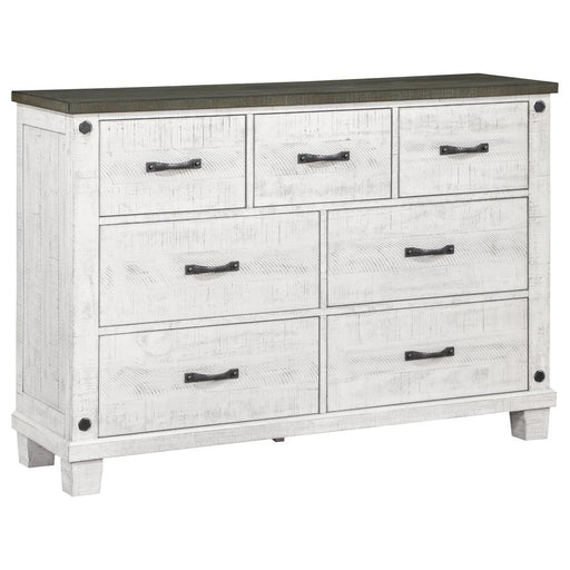 Lilith 7-drawer Dresser Distressed Distressed Grey and White