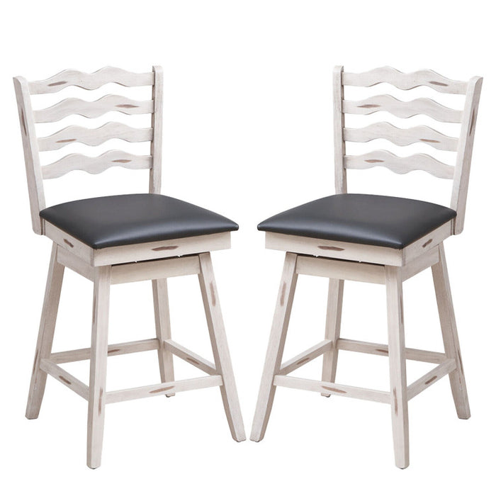 360° Swivel Bar Stools with Rubber Wood Frame and Ergonomic Backrest and Footrest