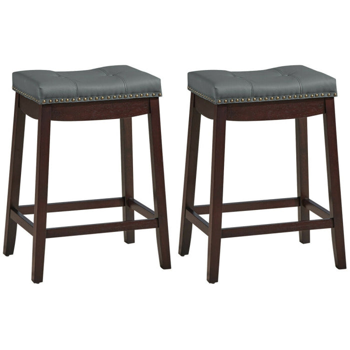 Set of 2 24-Inch Height Backless Counter Stool with Footrest