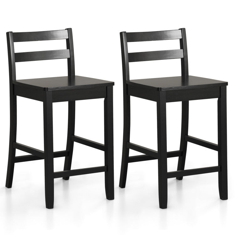 Wooden Bar Stools Set of 2 with Ergonomic Backrest and Footrest