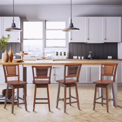 2 Pieces 24.5 Inch Bar Stools with Rattan Back and Swivel Seat