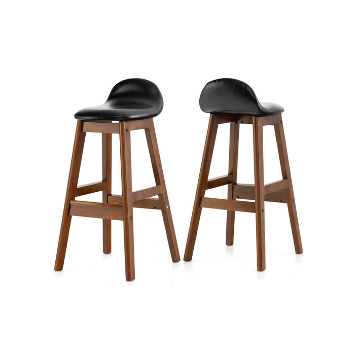 27.5 Inch Set of 2 Upholstered PU Leather Barstools with Back Cushion