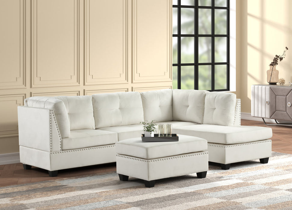 Sienna - Beige Velvet Sectional + Ottoman Set