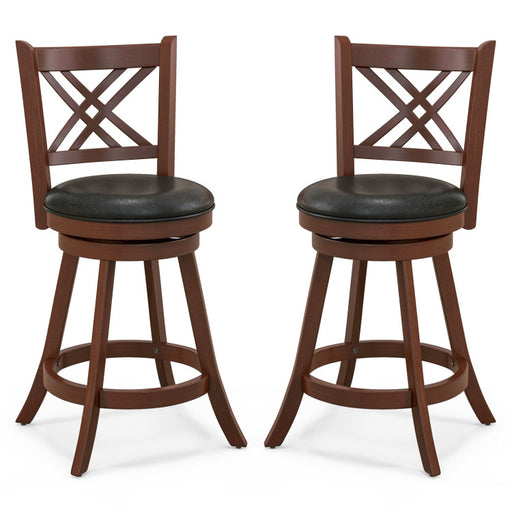 360° Swivel Upholstered Barstools Set of 2 with Back and Footrest