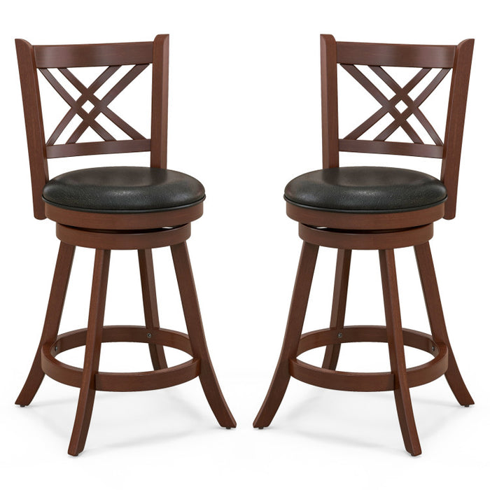 360° Swivel Upholstered Barstools Set of 2 with Back and Footrest