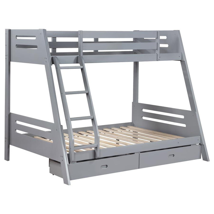 Trisha Wood Twin Over Full Bunk Bed with Storage Drawers Grey