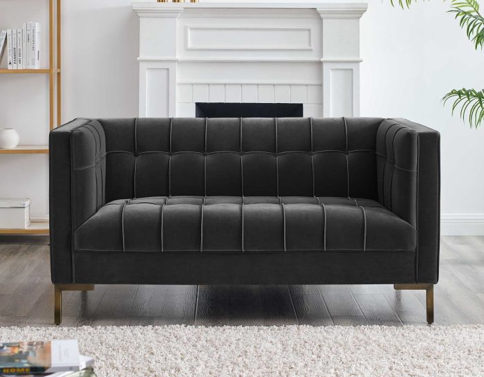 Isaac Channel Stitched Gray Velvet Loveseat