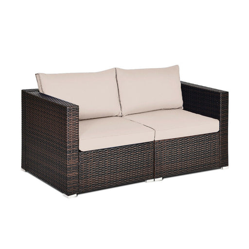 2 Pieces Patio Rattan Sectional Conversation Sofa Set