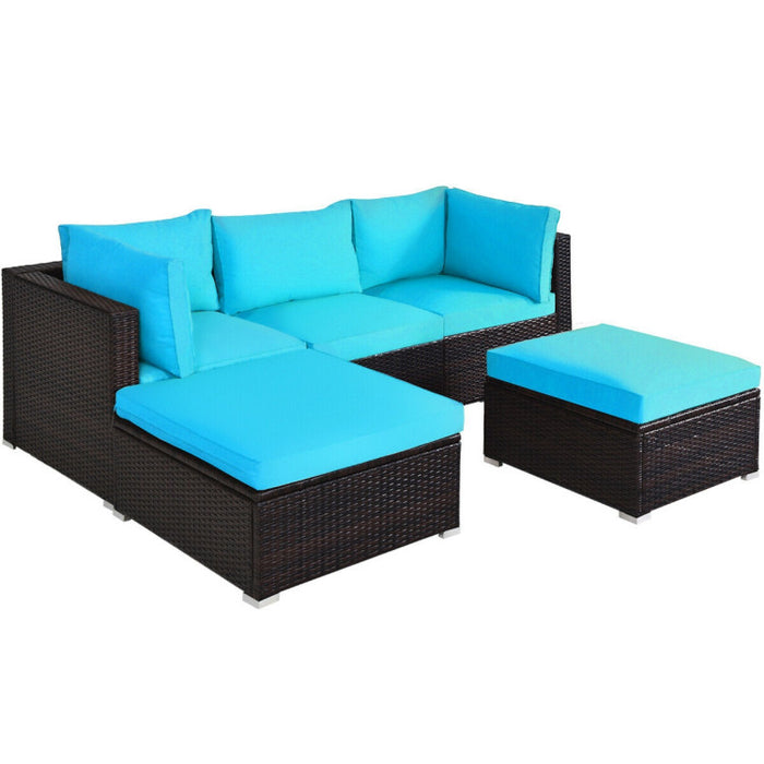 5 Pieces Patio Sectional Rattan Furniture Set with Ottoman Table