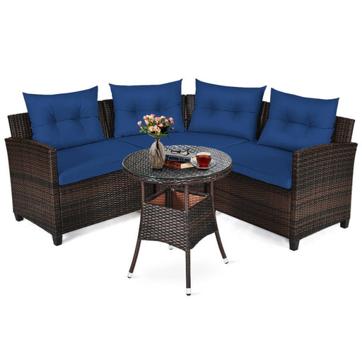 4 Pieces Outdoor Cushioned Rattan Furniture Set