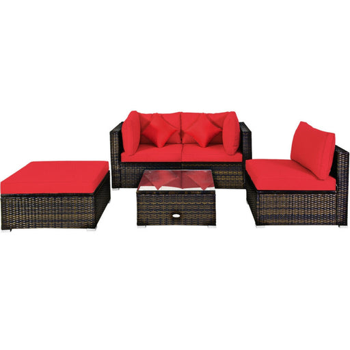 5 Pieces Outdoor Patio Rattan Furniture Set Sectional Conversation with Cushions(clearance)