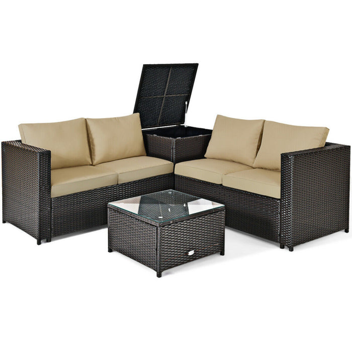 4 Pieces Outdoor Patio Rattan Furniture Set with Loveseat and Storage Box(clearance)