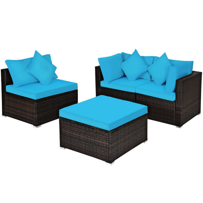 4 Pieces Patio Rattan Furniture Set with Removable Cushions and Pillows