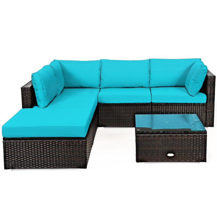 6 Pieces Outdoor Patio Rattan Sectional Sofa Set with Coffee Table