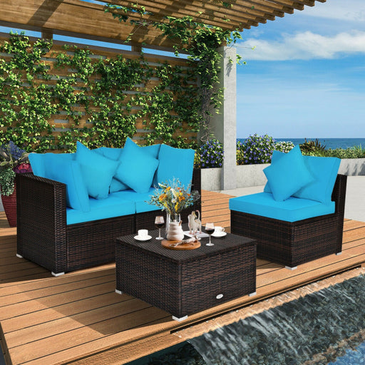 4 Pieces Patio Rattan Furniture Set with Removable Cushions and Pillows