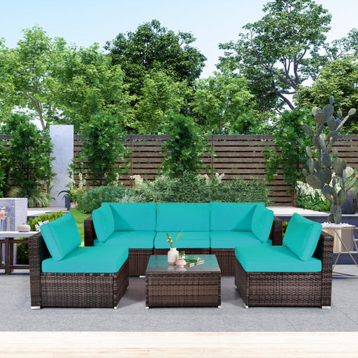 6 Pieces Patio Rattan Furniture Set with Cushions