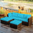 5 Pieces Patio Sectional Rattan Furniture Set with Ottoman Table