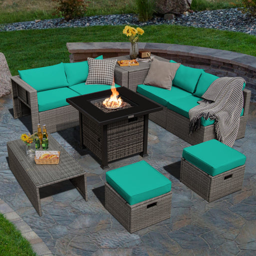 9 Pieces Outdoor Patio Furniture Set with 32-Inch Propane Fire Pit Table