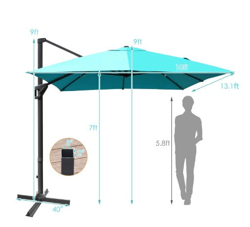 10 x 13 Feet Rectangular Cantilever Umbrella with 360° Rotation Function