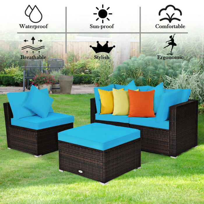 4 Pieces Patio Rattan Furniture Set with Removable Cushions and Pillows