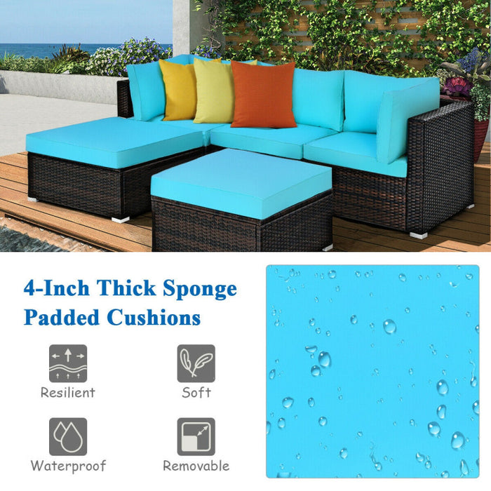 5 Pieces Patio Sectional Rattan Furniture Set with Ottoman Table