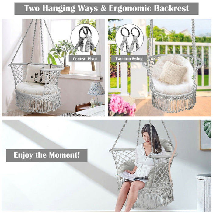 Hanging Hammock Chair with 330 Pounds Capacity and Cotton Rope Handwoven Tassels Design